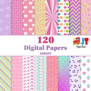 Paquete de papel digital "Casa de muñecas de Gabby": 120 patrones sin costuras (descarga digital)