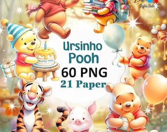 Imágenes prediseñadas de Winnie the Pooh en acuarela / Fiesta y decoración (Descarga instantánea)