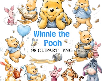 Imágenes prediseñadas PNG de Winnie the Pooh en acuarela azul, Baby shower de Pooh, Winnie the Pooh y sus amigos PNG, Cumpleaños de Pooh, Piglet, Conejo PNG