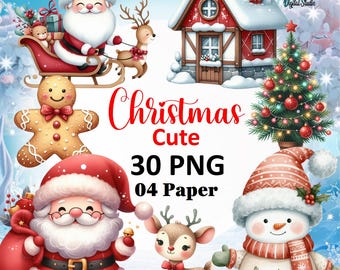 Imágenes prediseñadas navideñas en formato PNG: Papá Noel, animales (descarga digital)