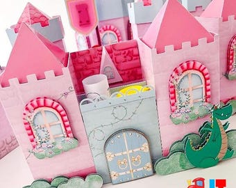 Castillo de princesa SVG, kit para colorear, plantilla de caja de actividades