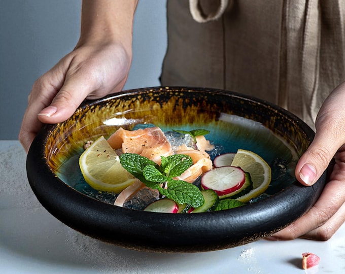 Contemporary Japanese Style Porcelain Bowl Retro Texture Crackle Glaze Stackable Pasta Serving Asian Tableware