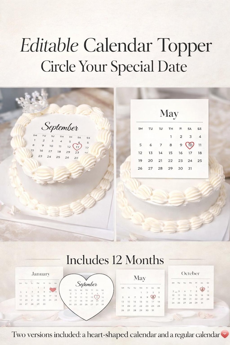 Generic Calendar Topper Editable Calendar Cake Topper | Circle the Date Cake | Printable Cake ...