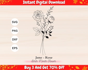 June Birth Flower SVG, Rose Flower SVG, Botanical Rose svg, Floral Line Art svg, Rose svg for Cricut, Birth Month Flower Design