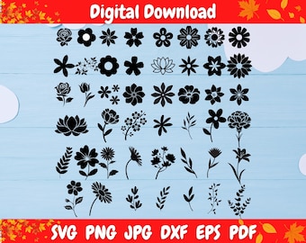 45+ Cute Flower SVG Bundle, Floral Clipart PNG, Flower Cut Files for Cricut & Silhouette, dxf eps pdf jpg