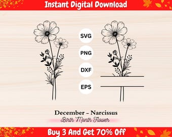 October Birth Flower Cosmos SVG | Delicate Floral Line Art (Digital Download)