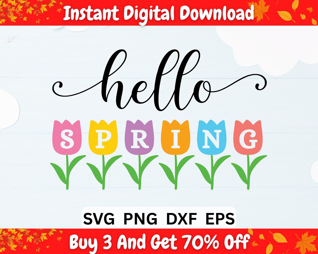 Hello Spring SVG, Tulip Outline SVG, Tulip Outline Flower SVG, Spring ...