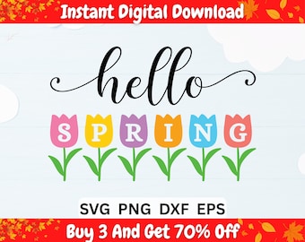 Hello Spring SVG, Tulip Outline SVG, Tulip Outline Flower SVG, Spring Welcome Decor, Cricut & Glowforge Laser Cut File, Easter Porch Sign