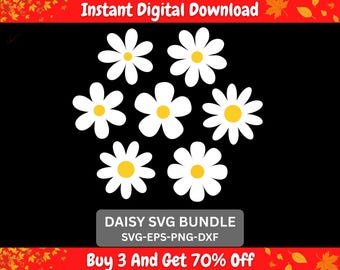 Daisy Flower SVG Bundle, Floral Appliqué svg, Daisy Clipart svg, Daisy Line svg, Wildflower svg, Cricut Flower Cut File DXF, EPS, png