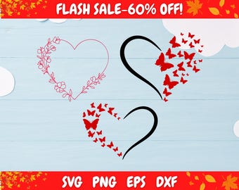 Heart SVG Bundle, Butterfly, Floral, Love Designs (Cut Files)