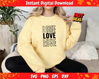 Stacked LOVE Typography SVG, Valentine Shirt Design (Digital Download
