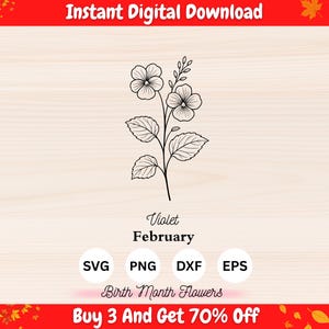 February Birth Flower SVG, Violet Flower SVG, Floral Line Art eps, Violet Outline svg, Botanical Line png, Birth Month Flower Cut File
