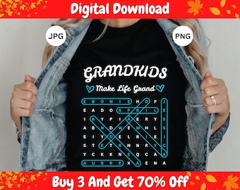 Personalized Grandkids Shirt PNG, Grandpa Fathers Day Gift, Custom Grandkids Make Life Grand Design, Grandpa Word Search JPG PDF