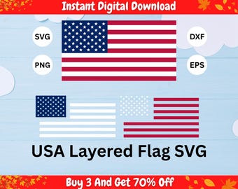 American Flag SVG Bundle, 4th of July svg, Patriotic png Bundle, Layered USA Flag svg, American Flag png, Liberty svg File, USA dxf Cut File