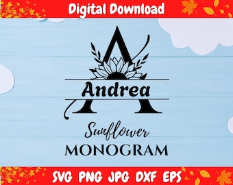 Sunflower Alphabet SVG Bundle, Letter PNG Bundle with  Floral Monogram, Split Monogram JPG, Cricut Monogram dxf, Floral Monogram eps Files