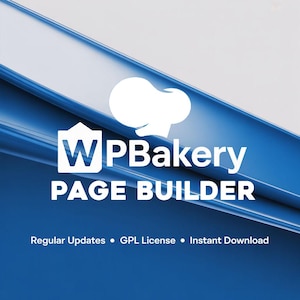 May include: A blue and white graphic with the text "WPBakery PAGE BUILDER". The logo includes a chef's hat. Additional text includes "Regular Updates", "GPL License", and "Instant Download".