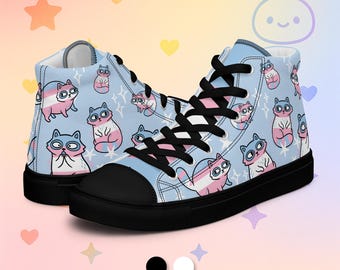 Trans Raccoon High Top Sneakers | Trans Pride LGBTQ Streetwear Shoes