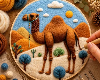 Camel Desert Needle Felting Kit – Beginner Wool Painting Craft Set (Includes Tools & Instructions)
