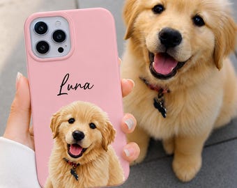Custodia per telefono personalizzata con animali domestici, ritratto personalizzato del cane da foto, custodia per telefono con cane e gatto, regalo per gli amanti degli animali.