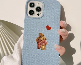 Vintage nallebjörns-denimtelefonskal, polobjörnsestetik, retro preppy-stil, sött nostalgiskt och tufft iPhone-skal, present till björnälskare