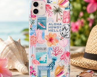 Beachy Blue Coquette Coastal Collage Preppy Cute Aesthetic Case, Summer Vibes Phone Case, iPhone 17 16 15 14 13 12 Pro Max X XS XR