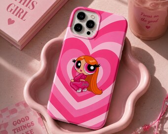 Custodia per telefono con cuore rosa in stile cartone animato, cover per telefono estetica Y2K, custodia a cuore carina e femminile, custodia per telefono rosa retrò, custodia ProMax per iPhone 17 16 15 14 13 12