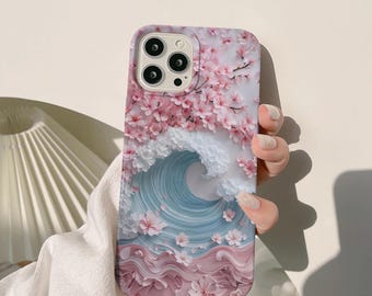Custodia per telefono resistente con motivo floreale primaverile a onde di fiori di ciliegio: cover con stampa floreale.