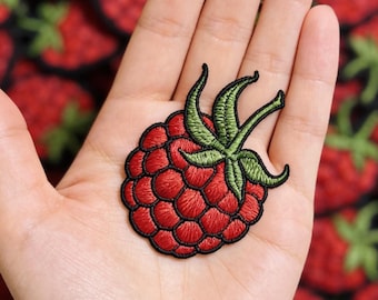 Raspberry Embroidered Iron On Patch, Fruit Patch, Cute Berry Applique for Jackets, Bags, Jeans, DIY Clothing Repair