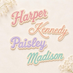 Custom Cursive Name Patch For Backpack, Embroidered Kids Bag Applique, Iron On Sew On School Name Patch