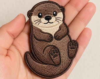 Cute Sea Otter Embroidered Patch, Kawaii Otter Iron On Badge, Marine Animal Sew On Emblem for Jackets Backpacks, Sea Life Lover Gift