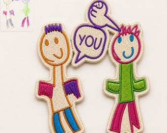 Custom Kids Drawing Embroidery Patch, Turn Child Artwork into Iron on Patch, Personalized Children Art Gift, Personalized Embroidered Badge