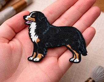 Bernese Mountain Dog Embroidered Patch, Bernese Dog Iron On Patch, Cute Dog Patch, Puppy Patch for Jacket Backpack Hat, Dog Lover Gift