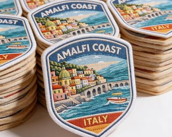 Amalfi Coast Italy Embroidered Patch - Rover Travel Souvenir Badge - Italian Coastal Town Iron On Patch