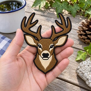 Buck Deer Embroidered Patch | Iron On Antlers Applique | Hunter Sew On Badge | Wildlife Nature Emblem