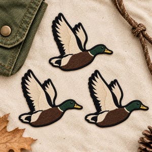 Mallard Duck Embroidered Patch | Iron On Flying Applique | Waterfowl Sew On Badge | Nature Wildlife Emblem