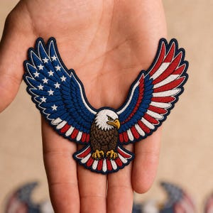 Eagle Flag Wings Embroidered Patch, Patriotic Bald Eagle Iron On Patch, USA Flag Sew On Jacket Badge