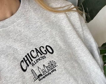 Embroidered Chicago Sweatshirt, Windy City Skyline Crewneck