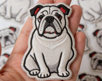 Cute Bulldog Embroidered Iron On Patch | Dog Lover Gift | Sew On Applique for Jacket Jeans Backpack | Animal Embroidery Patch