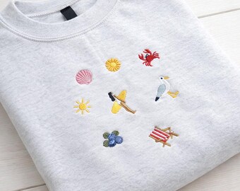 Beach Embroidered Sweatshirt, Summer Vacation Crewneck, Coastal Minimal Shirt, Travel Gift, Cute Ocean Embroidery