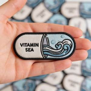 Vitamin Sea Embroidered Patch - Ocean Wave Surfboard Iron On Patch - Beach Lover Gift Jacket Patch
