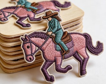 Cowboy Horse Embroidered Patch Iron On | Western Rider Applique | Sew On Patches For Jackets Jeans | Equestrian Gift