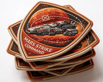 Mars Strike Command Embroidered Patch - Space Military Badge Iron On Patch - Sci-Fi Spaceship Embroidery - Tactical Morale Patch
