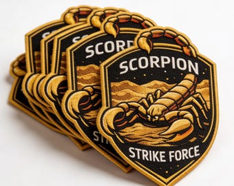 Scorpion Strike Force Embroidered Patch | Desert Tactical Badge Iron On | Military Style Embroidery Applique