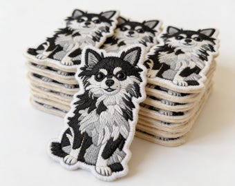 Chihuahua Embroidered Patch, Cute Dog Iron On Patch, Black White Puppy Badge, Pet Lover Gift, Custom Jacket Patch
