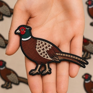 Pheasant Patch | Iron On Upland Bird Hunting Applique | Hunter Vest Badge | Sew On Bird Hunting Patch | Hunting Gear Decal