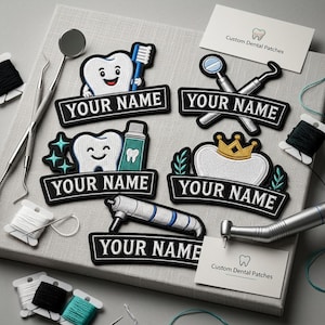 Custom Dentist Embroidered Patch, Personalized Name Badge for Dental Hygienist Assistant, Orthodontist Scrub Uniform Apparel Accessory