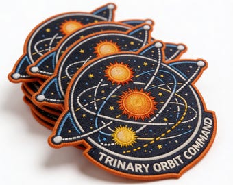 Trinary Orbit Command Space Patch | Embroidered Iron On Patch | Solar System Astronomy Patch | Retro NASA Style Badge