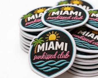 Miami Sunkissed Club Patch Embroidery Iron On Beach Tropical Palm Sun Wave Pomeranian Applique Badge
