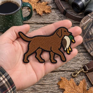 Labrador Duck Hunting Embroidered Patch | Iron On Dog Applique | Retriever Sew On Badge | Waterfowl Emblem