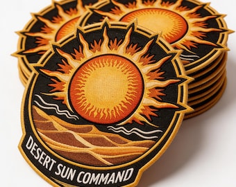 Desert Sun Command Embroidered Patch - Iron On Tactical Military Badge - Sunset Landscape Morale Patch